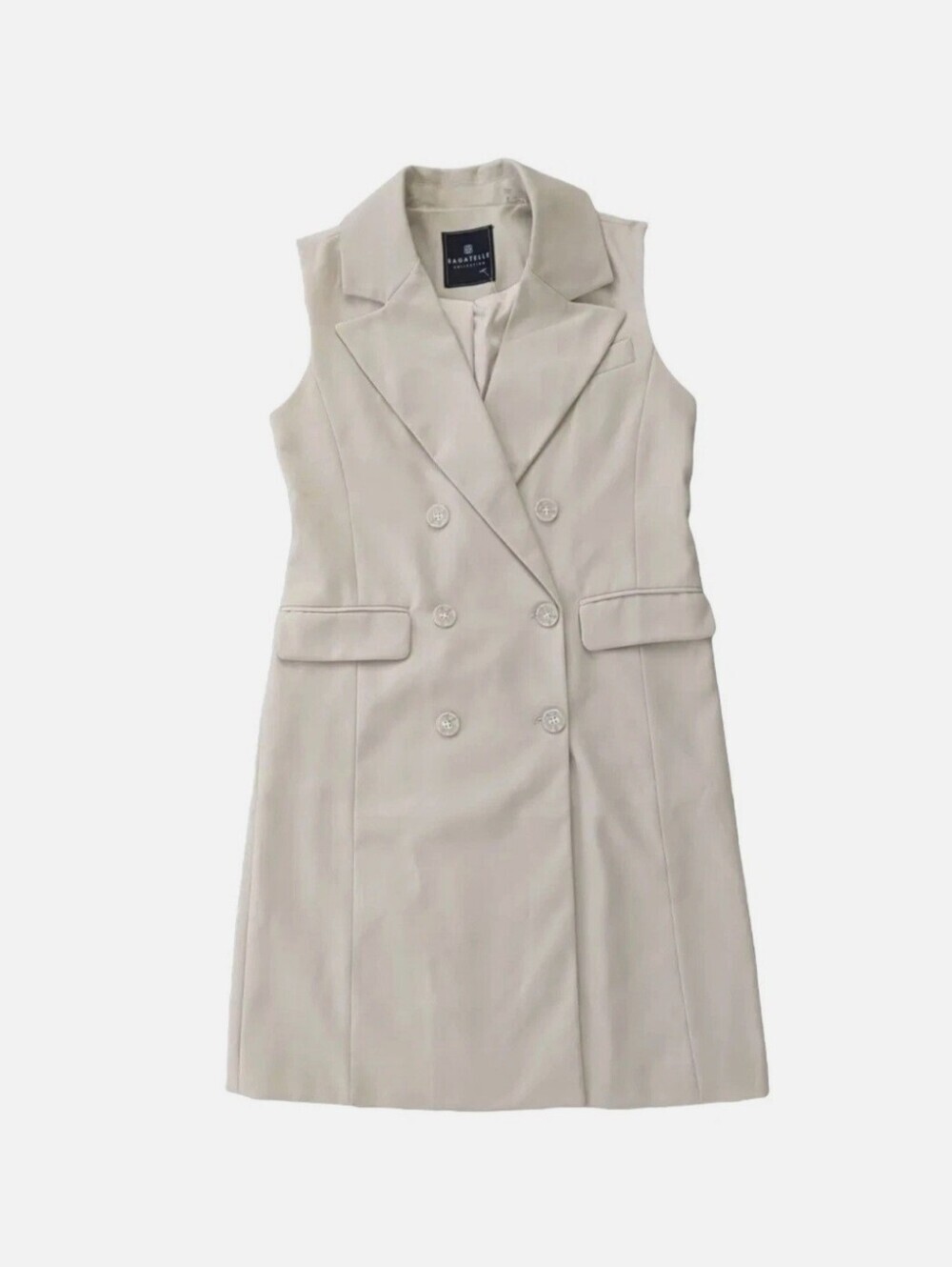 bagatelle Sleeveless Double-Breasted Trench Dress in Light Beige